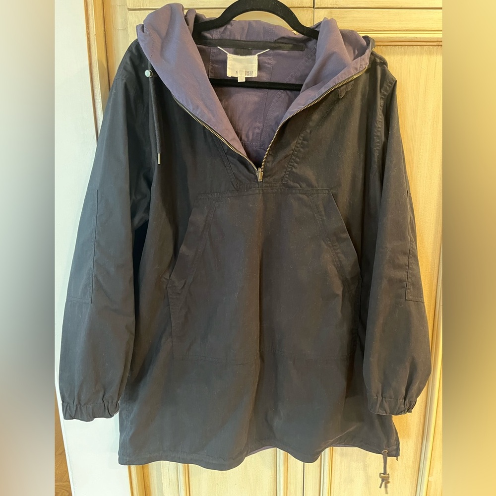 Wilfred Free Aritzia EUC Reversible Cotton Canvas Rain coat Black Blue Plum